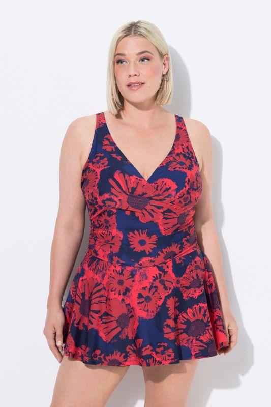 Contrast Floral Wrap Look Swim Dress