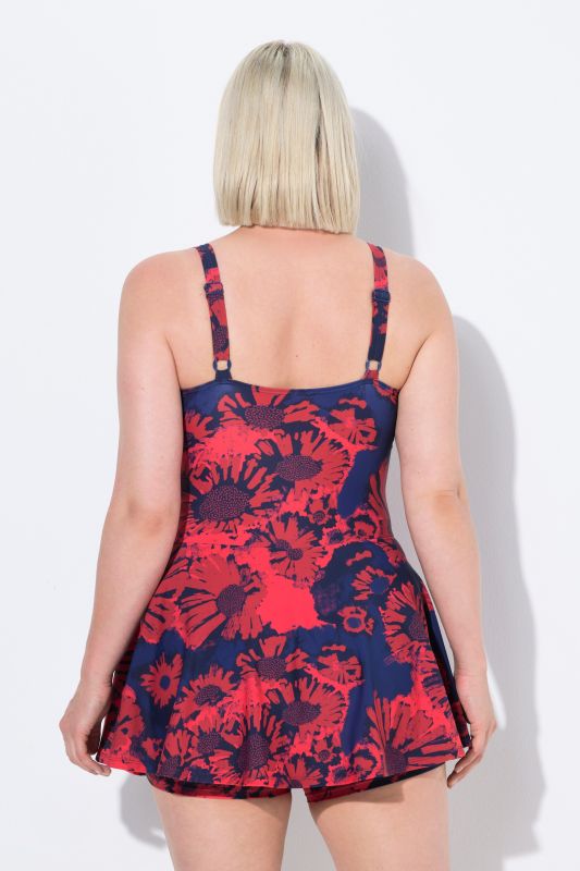 Contrast Floral Wrap Look Swim Dress