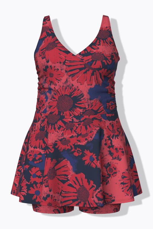 Contrast Floral Wrap Look Swim Dress