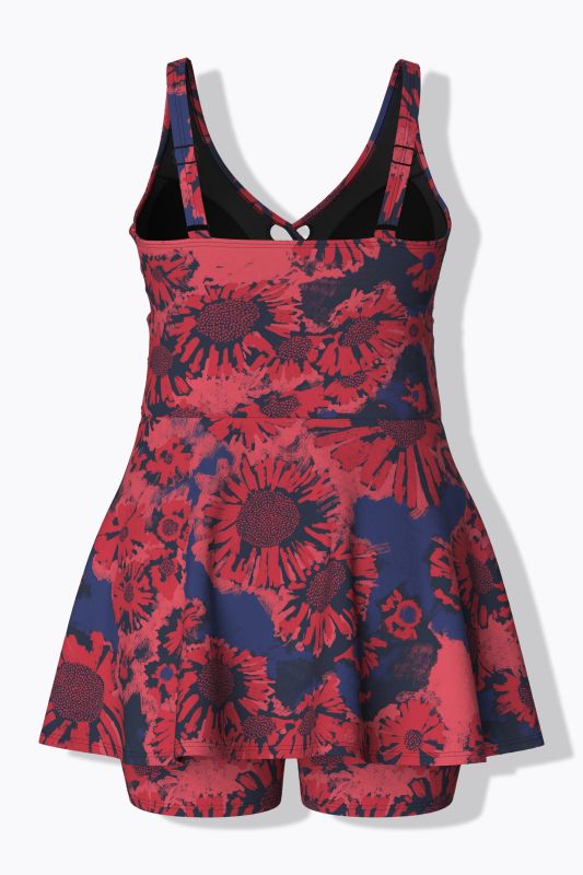 Contrast Floral Wrap Look Swim Dress