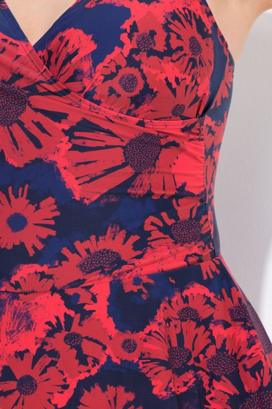Contrast Floral Wrap Look Swim Dress