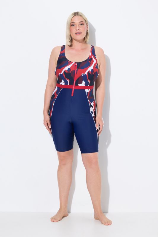 Abstract Print Unitard Zip Front Swimsuit