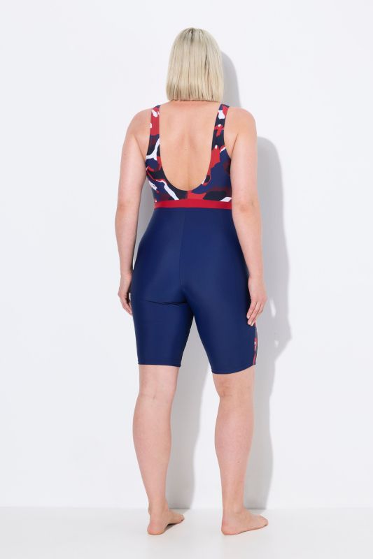 Abstract Print Unitard Zip Front Swimsuit