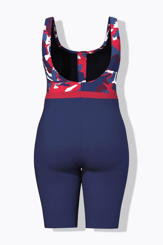 Abstract Print Unitard Zip Front Swimsuit