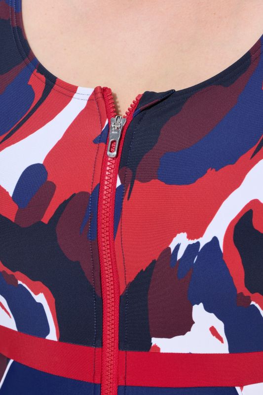 Abstract Print Unitard Zip Front Swimsuit