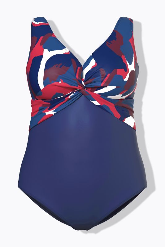 Abstract Print Crossed Front One Piece Swimsuit