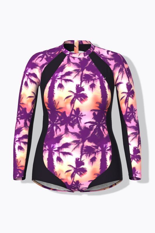 Sunset Palm Long Sleeve One Piece Swimsuit