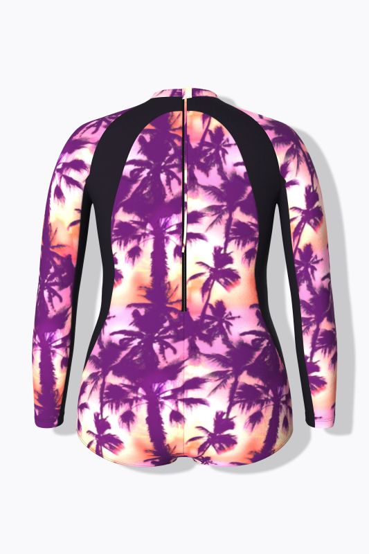 Sunset Palm Long Sleeve One Piece Swimsuit