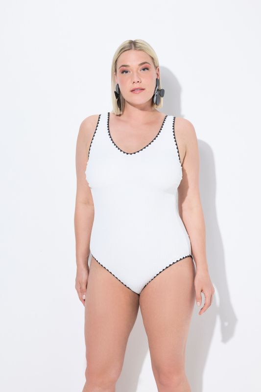 Textured Contrast Trim Cupless Swimsuit