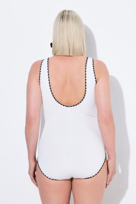 Textured Contrast Trim Cupless Swimsuit