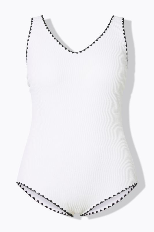 Textured Contrast Trim Cupless Swimsuit