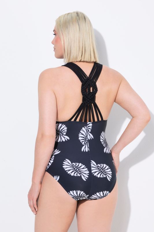 Ammonite Print Macrame Strap One Piece Swimsuit