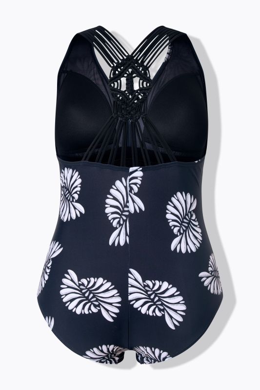 Ammonite Print Macrame Strap One Piece Swimsuit
