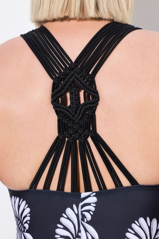 Ammonite Print Macrame Strap One Piece Swimsuit