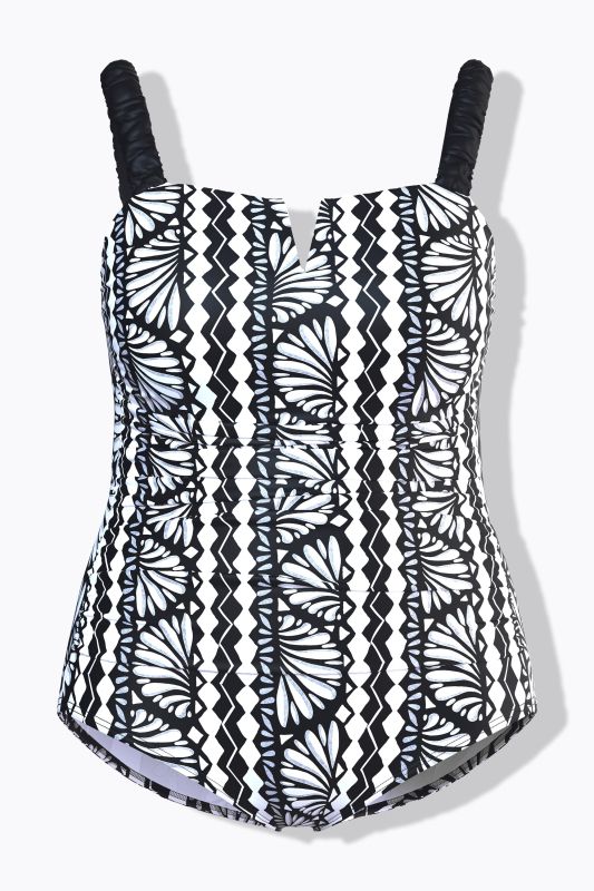 Ammonite Print One Piece Split Neck Swimsuit