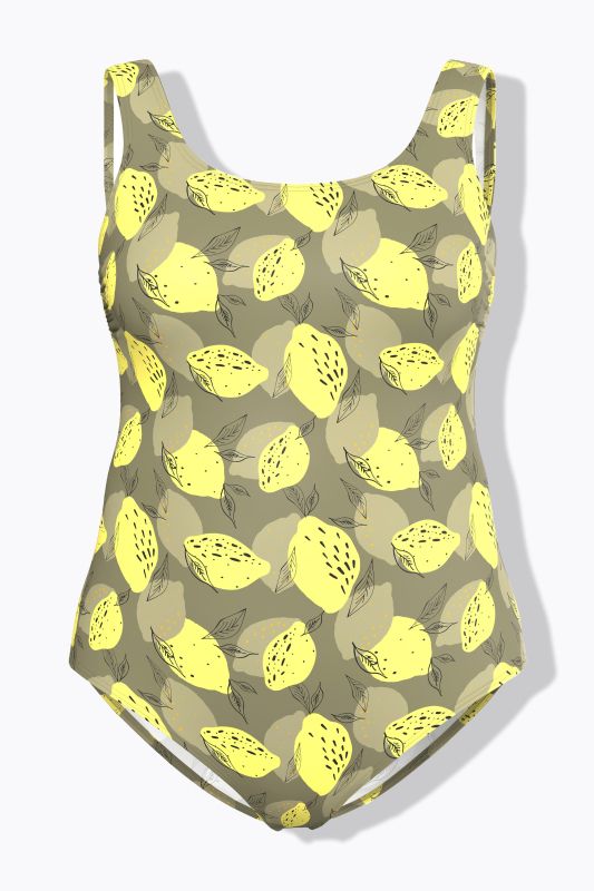 Lemon Print One Piece Cupless Swimsuit