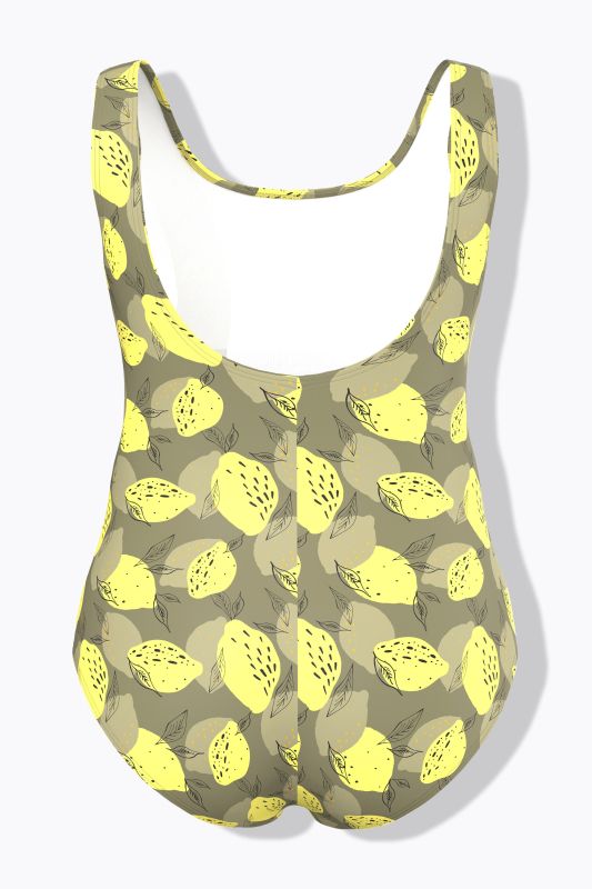 Lemon Print One Piece Cupless Swimsuit
