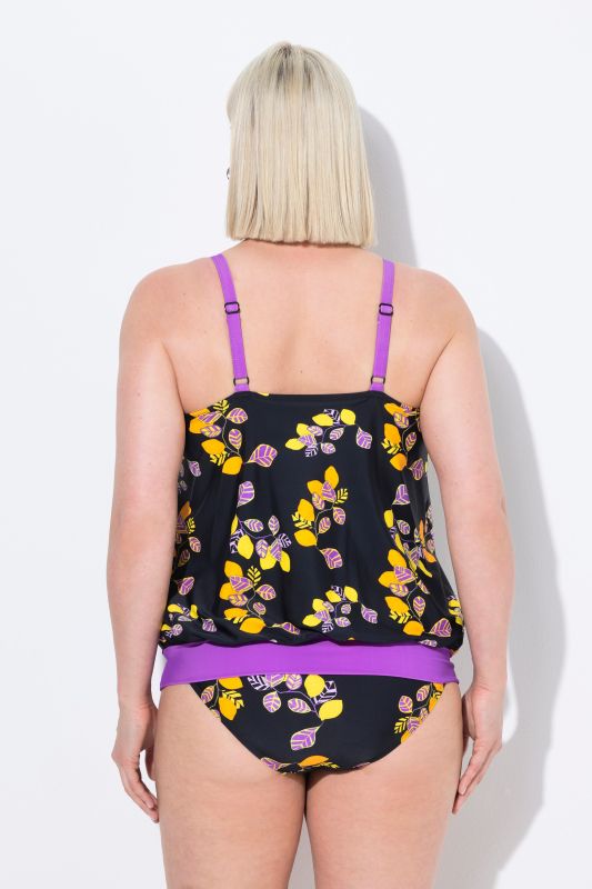 Lemon Print Elastic Hem Tankini Set