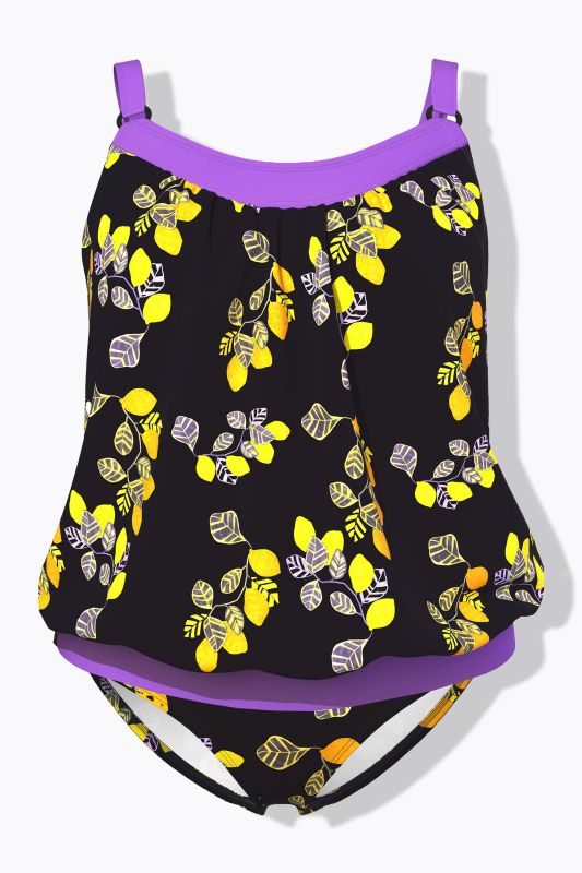 Lemon Print Elastic Hem Tankini Set