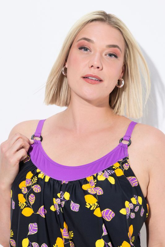 Lemon Print Elastic Hem Tankini Set