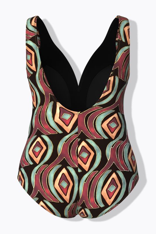 Geometric Print Sweetheart Neckline Swimsuit