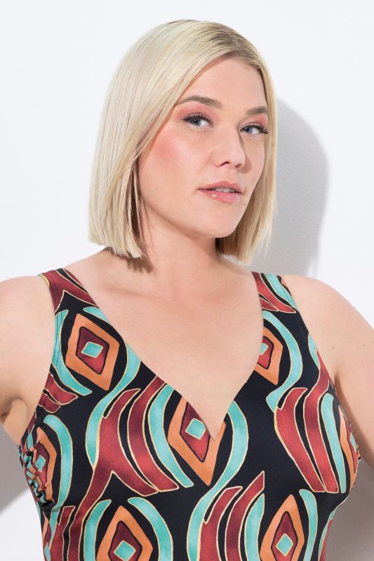 Geometric Print Sweetheart Neckline Swimsuit