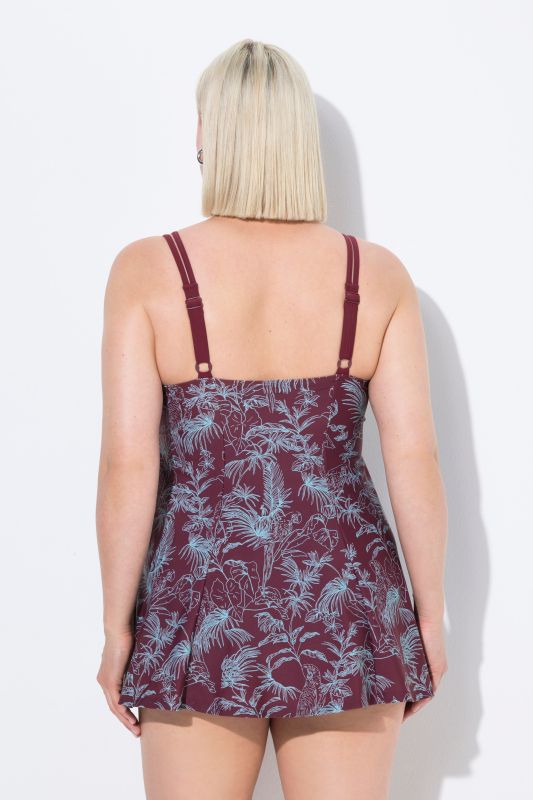 Jungle Print Cutout Neck Underwire Swim Dress
