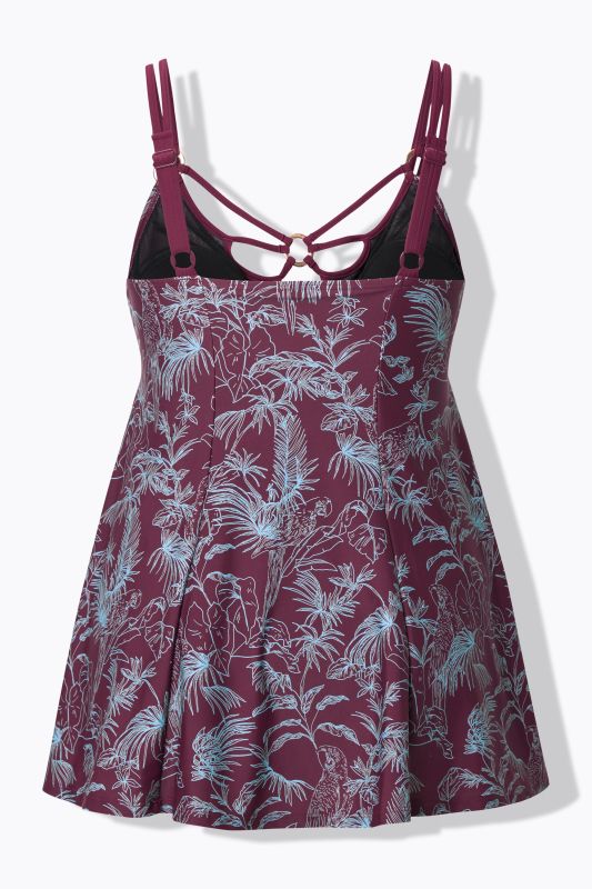 Jungle Print Cutout Neck Underwire Swim Dress