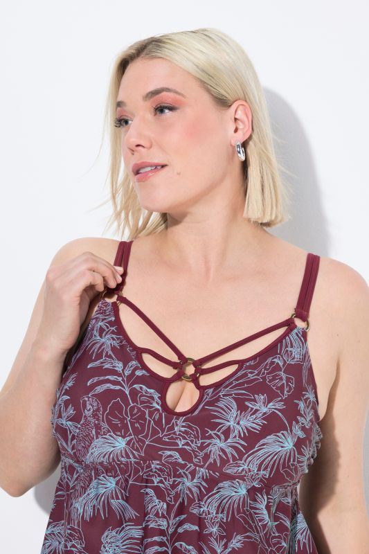 Jungle Print Cutout Neck Underwire Swim Dress