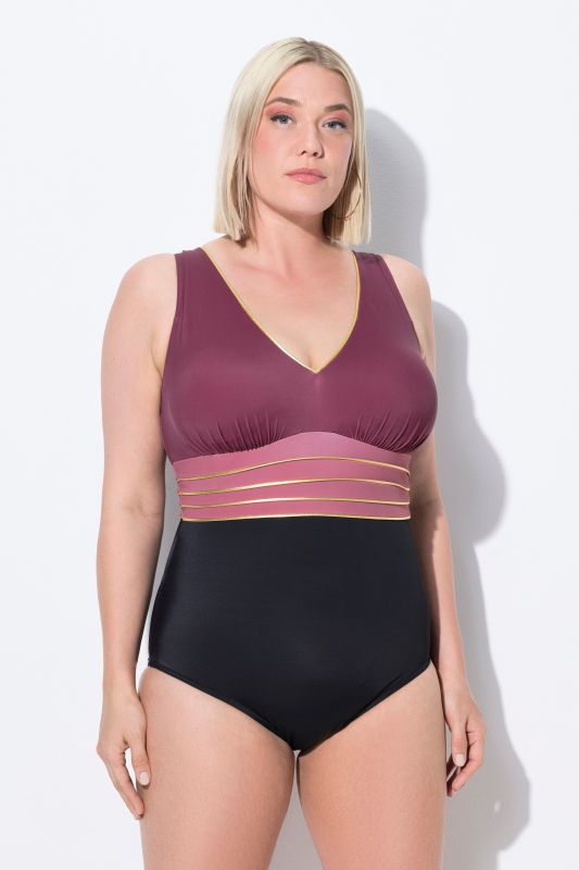 Gold Piping One Piece Colorblock Swimsuit