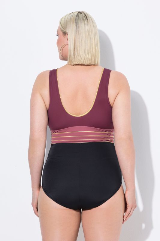 Gold Piping One Piece Colorblock Swimsuit
