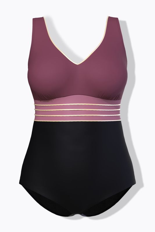 Gold Piping One Piece Colorblock Swimsuit