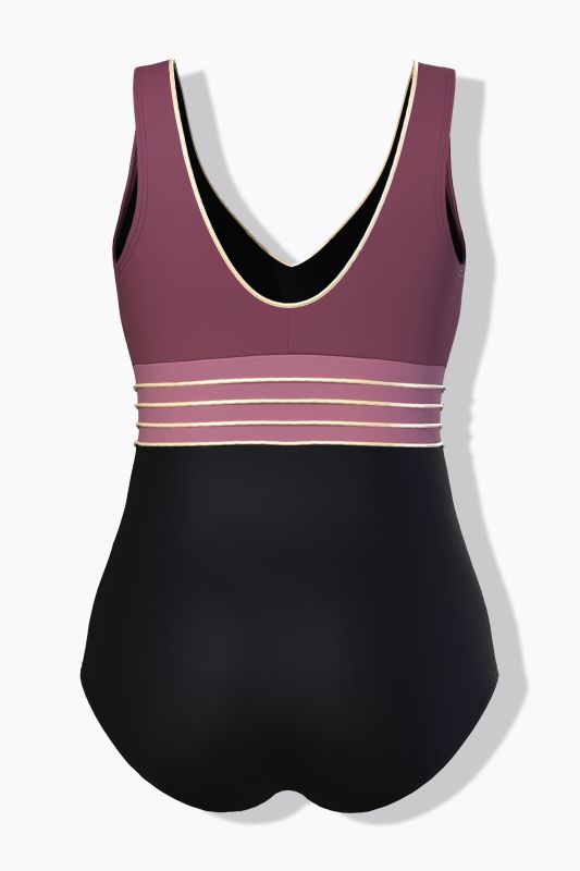 Gold Piping One Piece Colorblock Swimsuit