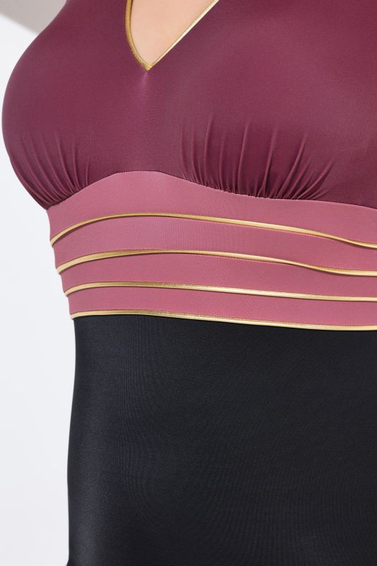 Gold Piping One Piece Colorblock Swimsuit