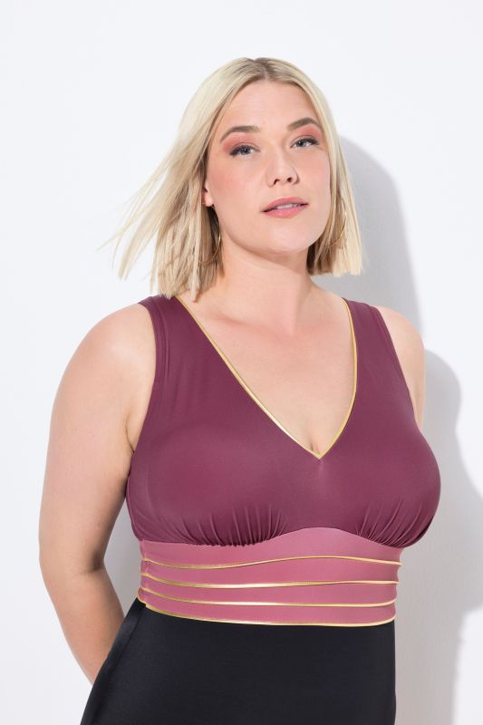 Gold Piping One Piece Colorblock Swimsuit