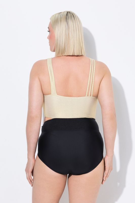 Metallic Asymmetric Cutout One Piece Swimsuit