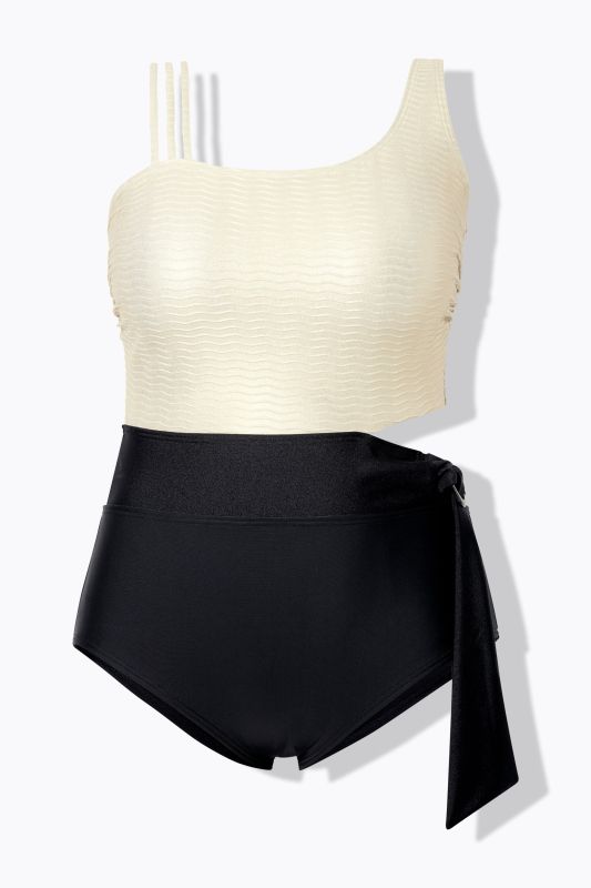 Metallic Asymmetric Cutout One Piece Swimsuit