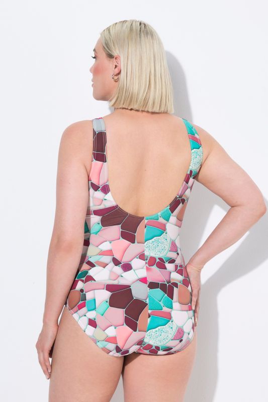 Mosaic Print One Piece Cupless Swimsuit