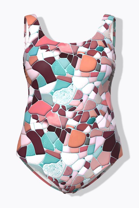 Mosaic Print One Piece Cupless Swimsuit
