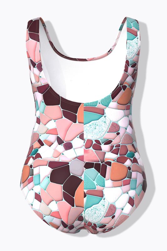Mosaic Print One Piece Cupless Swimsuit