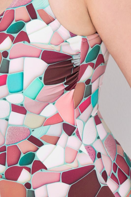 Mosaic Print One Piece Cupless Swimsuit