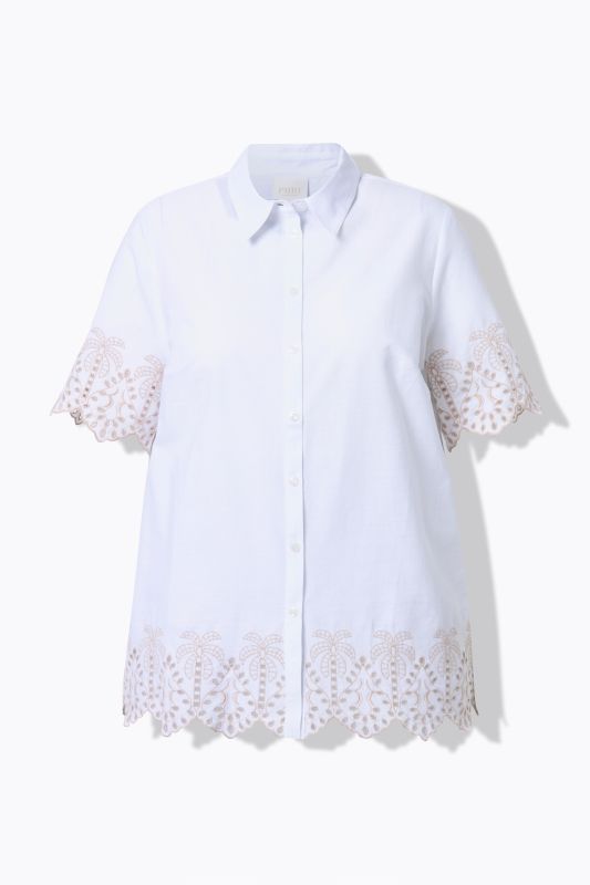 Eco Cotton Palm Trim Short Sleeve Button Down Blouse