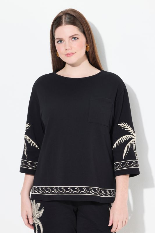 Eco Cotton 3/4 Sleeve Palm Motif Sweatshirt