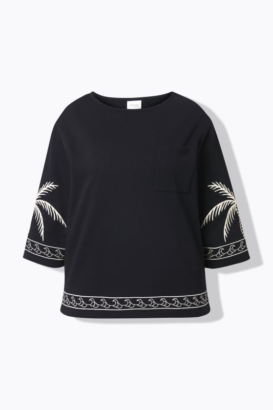 Eco Cotton 3/4 Sleeve Palm Motif Sweatshirt