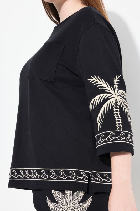 Eco Cotton 3/4 Sleeve Palm Motif Sweatshirt