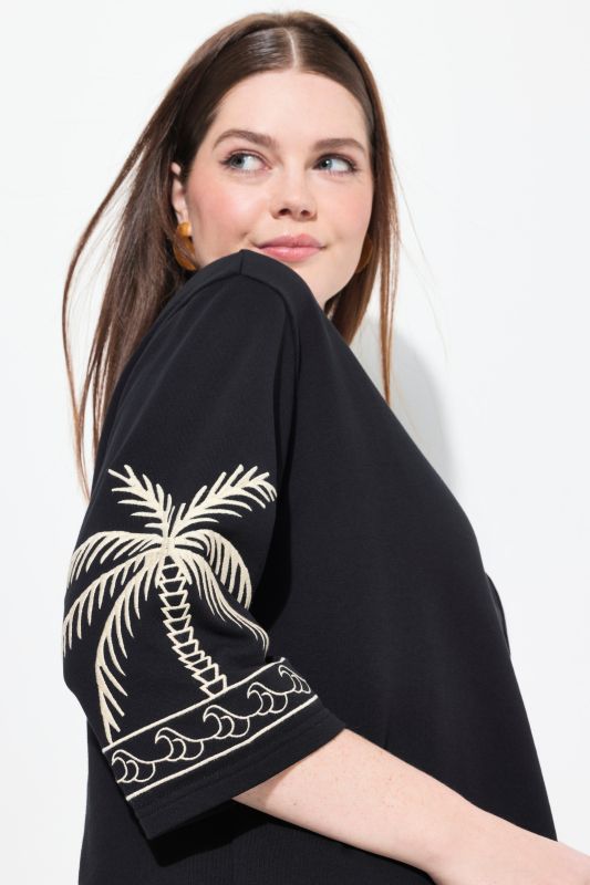 Eco Cotton 3/4 Sleeve Palm Motif Sweatshirt