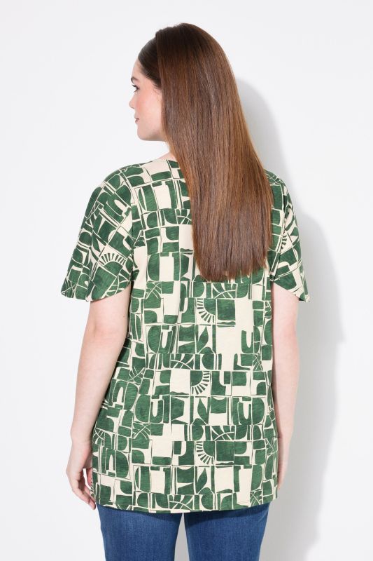 Eco Cotton Geometric Print Waterfall Neckline Tee