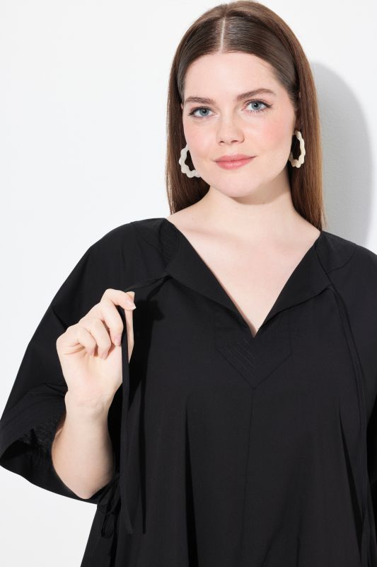 Eco Cotton Split Neck Short Sleeve Caftan Dress