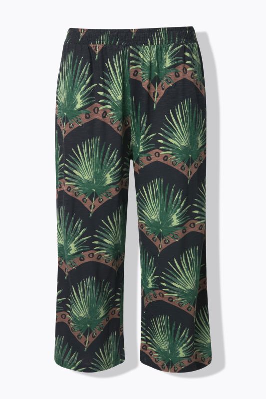 Eco Cotton Palm Print Elastic Waist Culottes