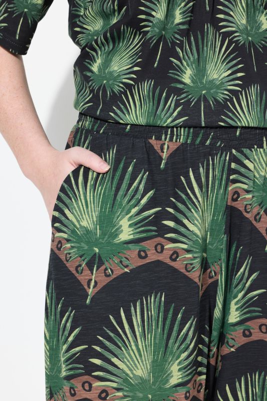 Eco Cotton Palm Print Elastic Waist Culottes